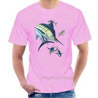 เสื้อยืดผ้าฝ้ายคอกลมแขนสั้นพิมพ์ลาย Marlin And 4 Yellowfin Tuna แฟชั่นผู้ชาย  86YC