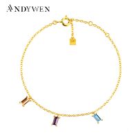 ANDYWEN 2021 New 925 Sterling Silver Gold Clear Zircon Bracelet Luxury Multi Colorful Bangle 2020 Fashion European Jewelry