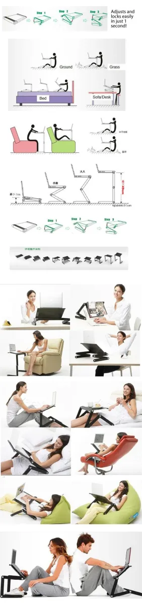 Two Fan Laptop Desks Portable Folding Computer Desk Adjustable Foldable Laptop Notebook Lap PC Folding Desk Table Vented Stand Bed Tray