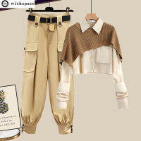 Spring New Elegant Womens Pants Set Knitted Shawl Shirt Casual Trousers Three Piece Set Female Casual Clothing Tracksuit