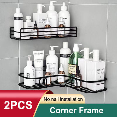 Wall Mount Bathroom kitchen Corner Frame Shower Shelf Wrought Iron Shampoo Storage Holder No Drilling bathroom Rack Accessories