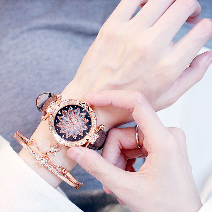 สุภาพสตรีนาฬิกา-สร้อยข้อมือสองชิ้นชุดผู้หญิงขายร้อนนาฬิกาของขวัญสุภาพสตรีนาฬิกา-ins-สไตล์แฟชั่นนาฬิกาควอทซ์