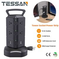 10 Gang Power Strip Tower 6ft Extension Wire  Adapter Extension Socket with 4 USB Ports, TESSAN Surge Protector 1625W 10A Outlet Tower,10 Outlets 4 USB Ports Charging Station Outlet Splitter Plug 6.5ft Heavy Duty Extension Cable for Home Office Dorm