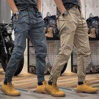 Mens Legged Pants Autumn New American Y2K Retro Overalls Mens Elastic Waist Multi-Pocket Loose Mens Casual Legged Pants