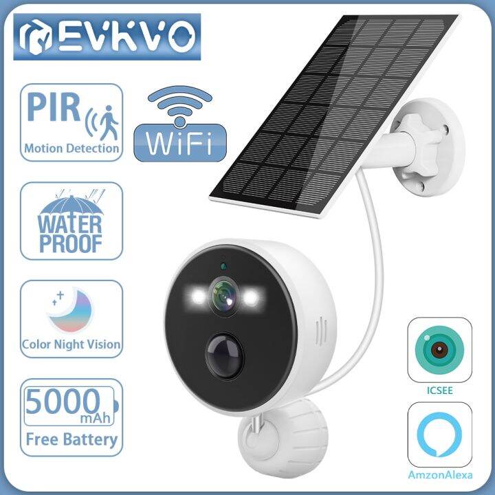 EVKVO 3MP 3M Cable Solar Battery IP Camera WiFi Wireless PIR Motion