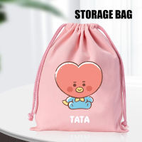 BTS กระเป๋าเครื่องสำอางการ์ตูนน่ารัก BTS Theme อุปกรณ์ต่อพ่วงผลิตภัณฑ์ Cheer Drawstring Bag Gift For Fan