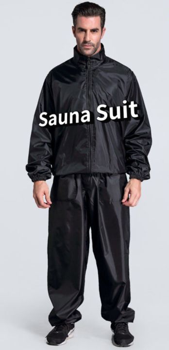 ✵ Heavy Duty Sauna Suit Men Fitness Weight Loss Sweat Exercise Gym Sets  Anti-Rip Handsom Running Burning Grease Bodybuilding Black 