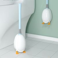 【LZ】◄☃  Floor-Standing Silicone Toilet Escova com Base Banheiro Escova de Limpeza Set Bonito Estilo Pato Mergulho Wall-montado