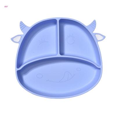Food Grade Silicone Cartoon Cows Baby Divided Suction Bowl Slip-resistant Children Dinner Plate Infant Learning Feeding Dish