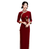 2022 R สีแดงชุดจีนดั้งเดิมชุดราตรีเซ็กซี่แห่งชาติ cheongsam Hanfu ผู้หญิงจีนแบบดั้งเดิมจัดส่งฟรี