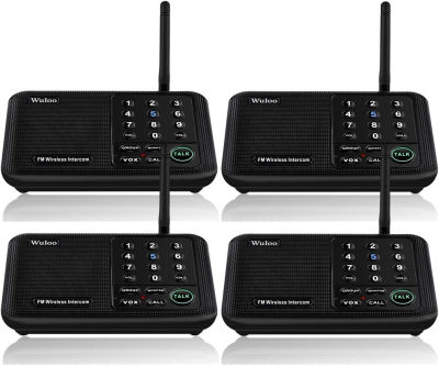 Wuloo Intercoms Wireless for Home 5280 Feet Range 10 Channel 3 Code, Wireless Intercom System for Home House Business Office, Room to Room Intercom, Home Communication System (4 Packs, Black)