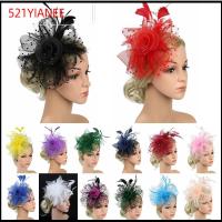 521YIANEE อุปกรณ์ตกแต่งผม ดอกไม้ตาข่าย Fascinators ผม ค็อกเทล ที่คาดผมงานเลี้ยงน้ำชา กิ๊บติดผมขนนก ที่คาดผม ALICE หมวก fascinator