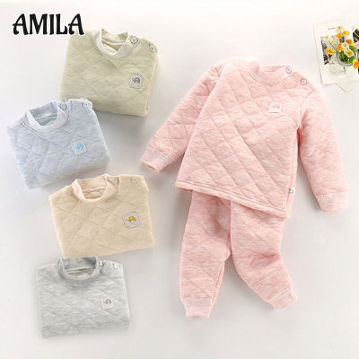 AMILA เสื้อผ้าเด็ก3ชั้น,ชุดลองจอนเด็ก1-6ขวบชุดนอนบุนวมกันหนาว