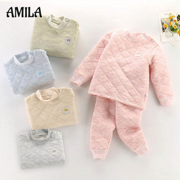 amila-เสื้อผ้าเด็ก3ชั้น-ชุดลองจอนเด็ก1-6ขวบชุดนอนบุนวมกันหนาว