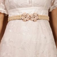 【CW】 New Leather Elastic Corset Belt For Women Designer Flower Buckle Waist Strap Female Coat Dress Decorated Waistband Girdle