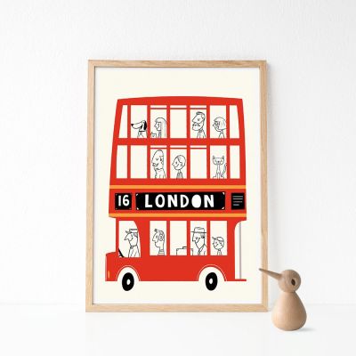 นอร์ดิกน่ารักศิลปะพิมพ์โปสเตอร์-เมืองลอนดอนรถบัสสีแดงผ้าใบจิตรกรรมสำหรับห้องเด็กศิลปะตกแต่ง-ไม่มีกรอบ
