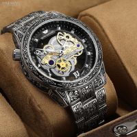 ⌚ นาฬิกา Men of mechanical watch carve patterns or designs on woodwork mens watch the European and American style domineering wrist