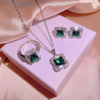 ขายร้อนจำลอง Emerald Square ชุดหรูหราจี้เพชรเปิดแหวนต่างหูงานแต่งงานเครื่องประดับ Gift