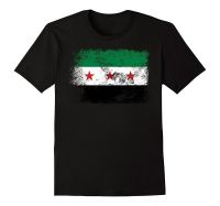 Men Cotton T Shirts Syria Flag Black Size