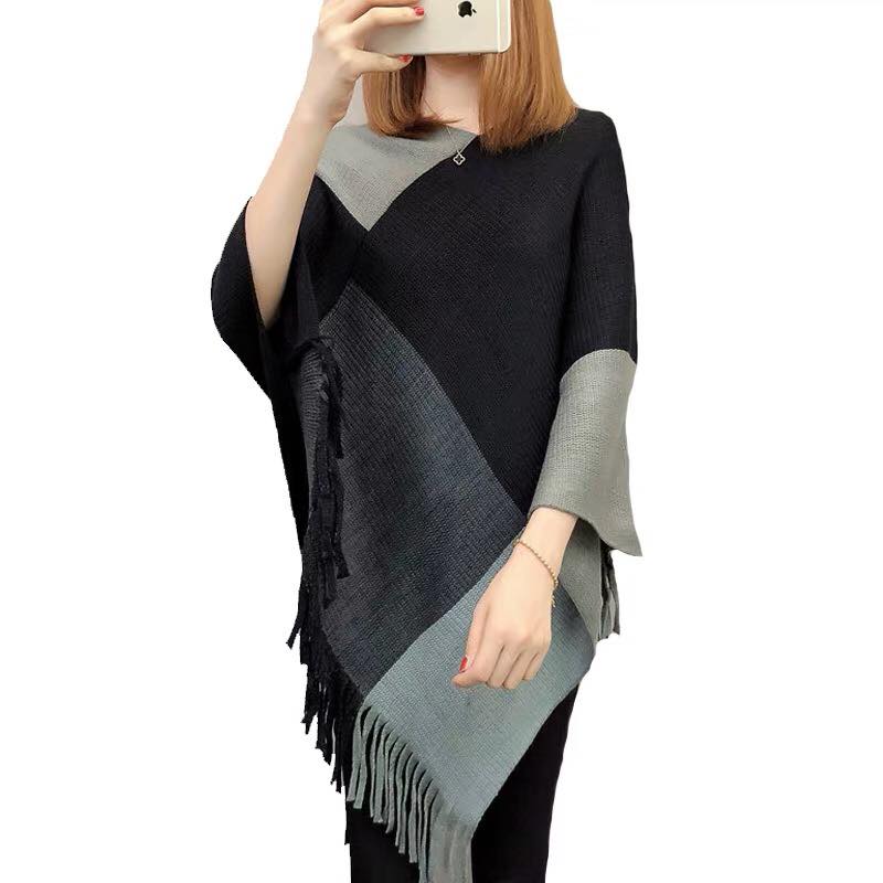 Women Winter Knitted Cashmere Poncho Capes Shawl Cardigans Sweater Coat 