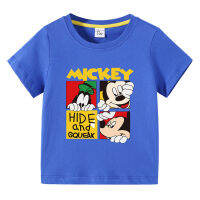 Mickeys เสื้อท่อนบนผ้าฝ้ายลายการ์ตูนเสื้อยืดแขนสั้นทารกแขนสั้นเด็กชายเด็กหญิงเด็กกราฟิกเสื้อกล้าม0000