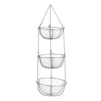 3-Tier Hanging Basket Organizer Kitchen Basket Heavy Duty Wire Organizer with Wire Metal Ceiling Hooks-Black