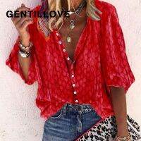 Gentillove Casual Long Sleeve Polka Dot Loose Tops and Blouses Elegant V Neck Long Sleeve Shirts Vintage Tops Chiffon Blouse