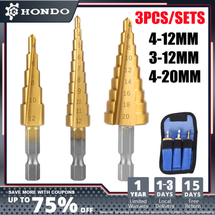 【limited Time Offer】3pcs Drill Bit Hss High Speed Steel Titanium Hex Shank Step Drill Set 3 12mm