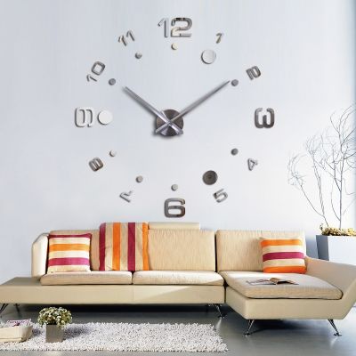 [24 Home Accessories] นาฬิกาแฟชั่น Diy 3d นาฬิกาแขวนผนังออกแบบนาฬิกากระจกอะคริลิคสติกเกอร์ยุโรปบ้านขนาดใหญ่ที่ติดตั้งบน