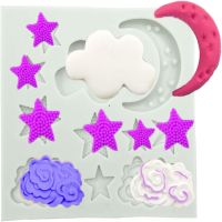 WOUNDED ซิลิโคนทำจากซิลิโคน 3D Star Moon clouds shaped แม่พิมพ์ซิลิโคน สีขาวขาว 97.5ซม. ค่ะ แม่พิมพ์ฟองดองท์รูปก้อนเมฆ แม่พิมพ์ซิลิโคนก้อนเมฆ เค้กทำเอง