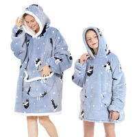 Oversized Hood Blanket Family Matching Outfits Long Sleeve Sweatshirt Mother Kids Clothes Hoodie Robes Blanket Anime Dog Pyjamas