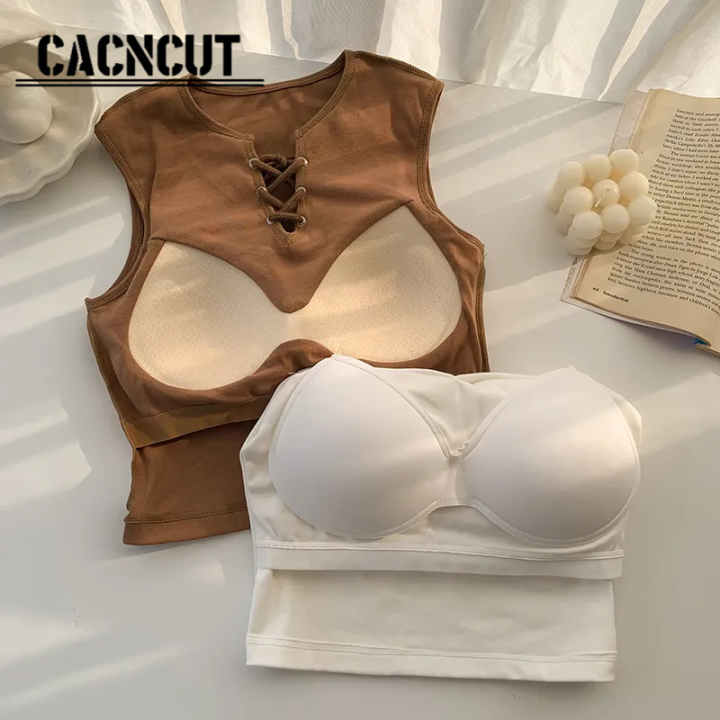 cacncut-สายคล้องไขว้หวานเจ๋งเพรียวบางเสื้อกั๊กขนาดพอดีตัวผู้หญิงดีไซน์ใหม่สัมผัสแบบเฉพาะช่วงฤดูร้อน2023