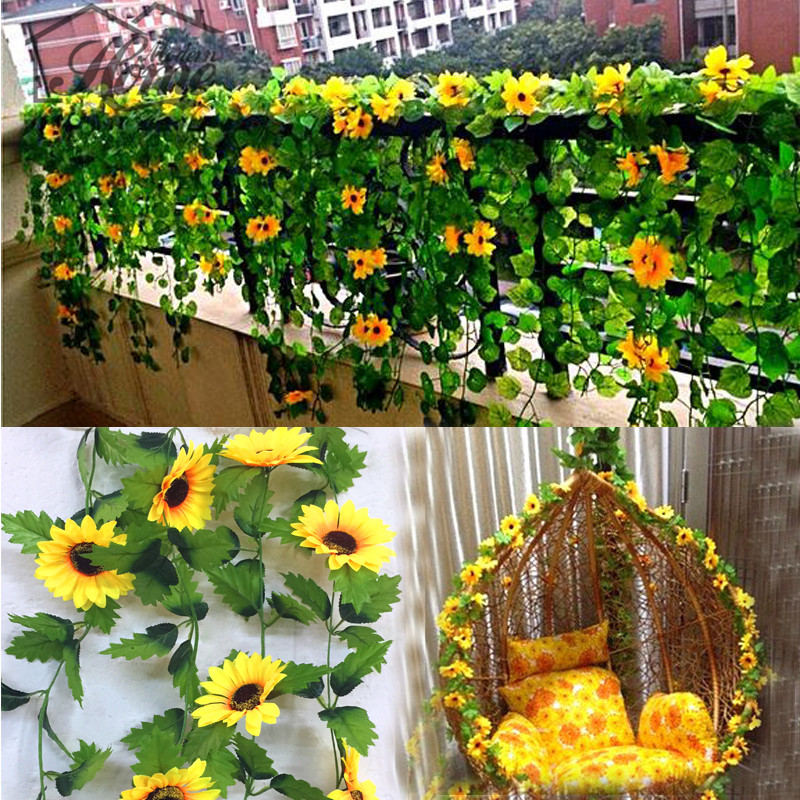Shanghaipop 4 x Artificial Sunflower Fake Garland Garden Wedding Fence Decor Faux Vine Ivy 