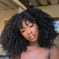 【jw】卐▤▪ Mongolian Afro Kinky Curly Wigs Cut Bob Human Hair Wig With Bangs Machine Baby