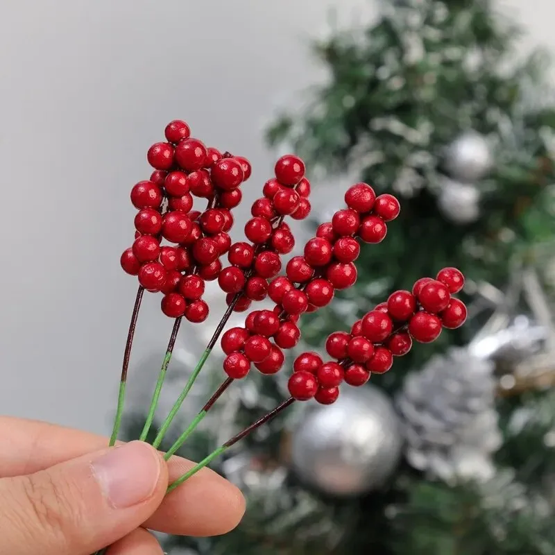Crafts Fake Plant Artificial Christmas Sprigs Pine Branches Red Fruits  12pcs Tree Hanging Decor Ornament Holly Berries 