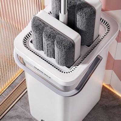 Flat Squeeze Mop Bucket Hand Free Wringing Floor Cleaning Mop With  Microfiber Mop Pads Wet/Dry Usage on Hardwood