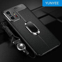 YUNYEE สำหรับ Xiaomi Mi 11T Xiaomi Mi 11T Pro เคสโทรศัพท์,หรูหราอัลตร้าสลิมหนังแบบรวมทุกอย่างป้องกัน Dermatoglyph ปกหลังสำหรับ Xiaomi 11ครั้ง /Xiaomi 11ครั้ง Pro กรณีที่มีแหวนยืน H Older และสตริง