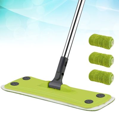 360 Degree Rotating Green Microfiber Floor Mop with Reusable Pads for Hardwood and Tile Cleaning