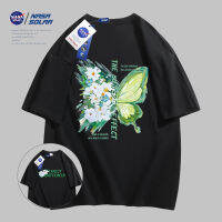 Nasa Solar2023ฤดูร้อนผีเสื้อพิมพ์เสื้อยืดผ้าฝ้ายแท้ลำลองกีฬาทุกวันแขนสั้น