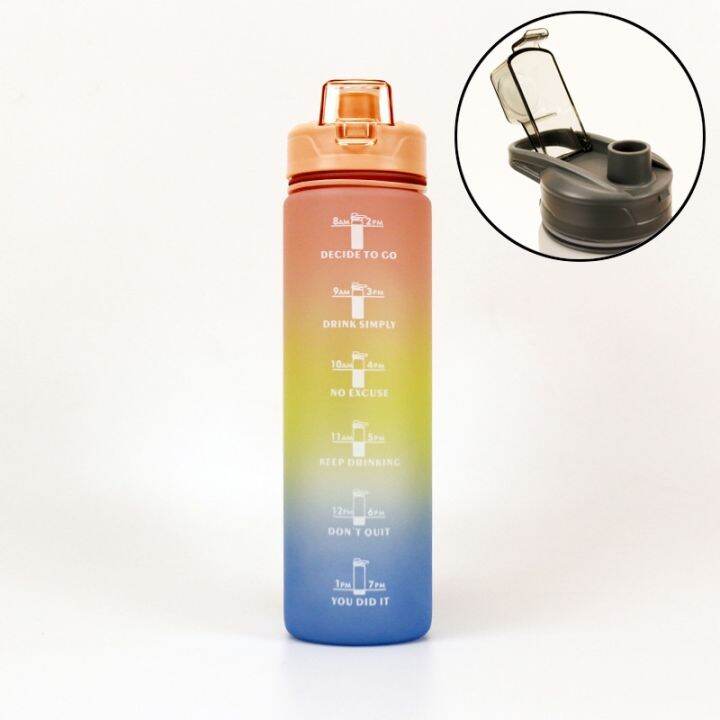 1L Water Bottle Gradient Color Water Bottle With Time Large Capacity