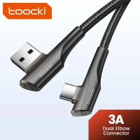 Toocki 3A USB Type-C สายชาร์จอย่างรวดเร็วเกมข้อศอก90องศาสายสำหรับข้อมูลซัมซุงฮัวเหว่ยเสี่ยวหมี่โทรศัพท์มือถือ Poco