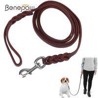 Benepaw Genuine Leather Dog Leash Strong No Tangle Pet Traffic Lead Cowhide Safety Rope Belt For Walking Running Training Hiking