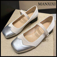 MANXIXI รองเท้าแตะส้นเตี้ย Sepatu Pantofel Kulit แฟชั่นสำหรับผู้หญิงสวยงาม (ขนาด35-40)