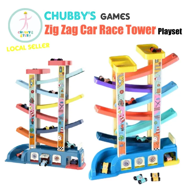 🏆🏎Chubby’s Zig Zag Car Race Tower Tracks Ramp Games Playset / Mainan