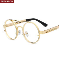 Peekaboo round eyewear frames men vintage gold 2018 flat top retro round metal frame clear lens glasses women frame