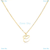 Zone Sky สร้อยคอจี้เพทายหัวใจสแตนเลสสำหรับผู้หญิงสีทองตัวอักษรหัวใจกระดูกไหปลาร้าโซ่ Femme สวยงาม