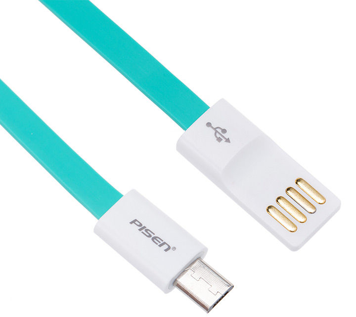 pisen-สายชาร์จ-micro-usb-noodle-data-transmit-and-charging-cable-ยาว-800-mm-อุปกรณ์สำหรับรีชาร์จและซิงค์เพื่อโอนถ่ายข้อมูลแบบ-2-in-1-usb-2-0-แรงดันสูง-สีฟ้าเขียว