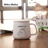 Microwavable Totoro Cute cup 401-500ml Black White Kawaii Ins Ceramic Cup Student Korean Style Mug with Lid and Spoon Coffee Cup