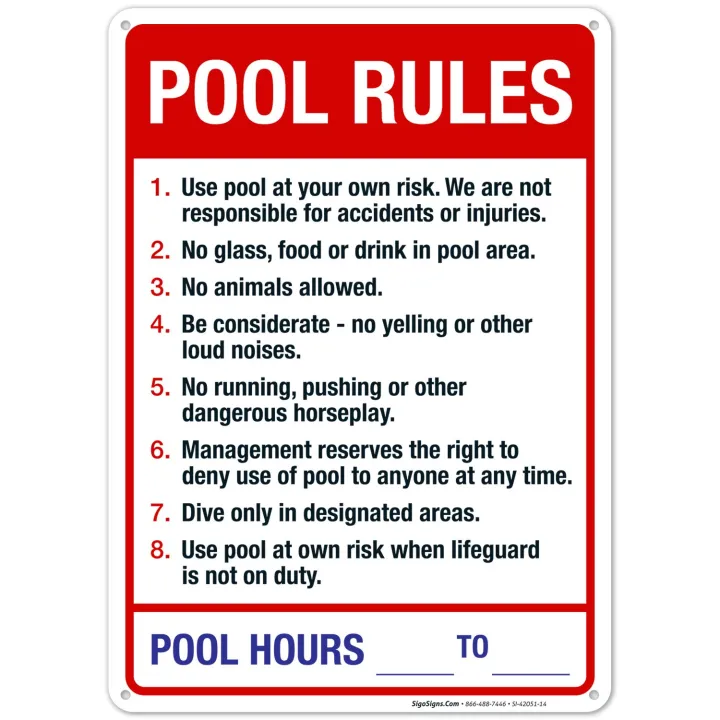 Pool Rules Sign Pool Sign X Rust Free Aluminum WeatherFade Resistant ...