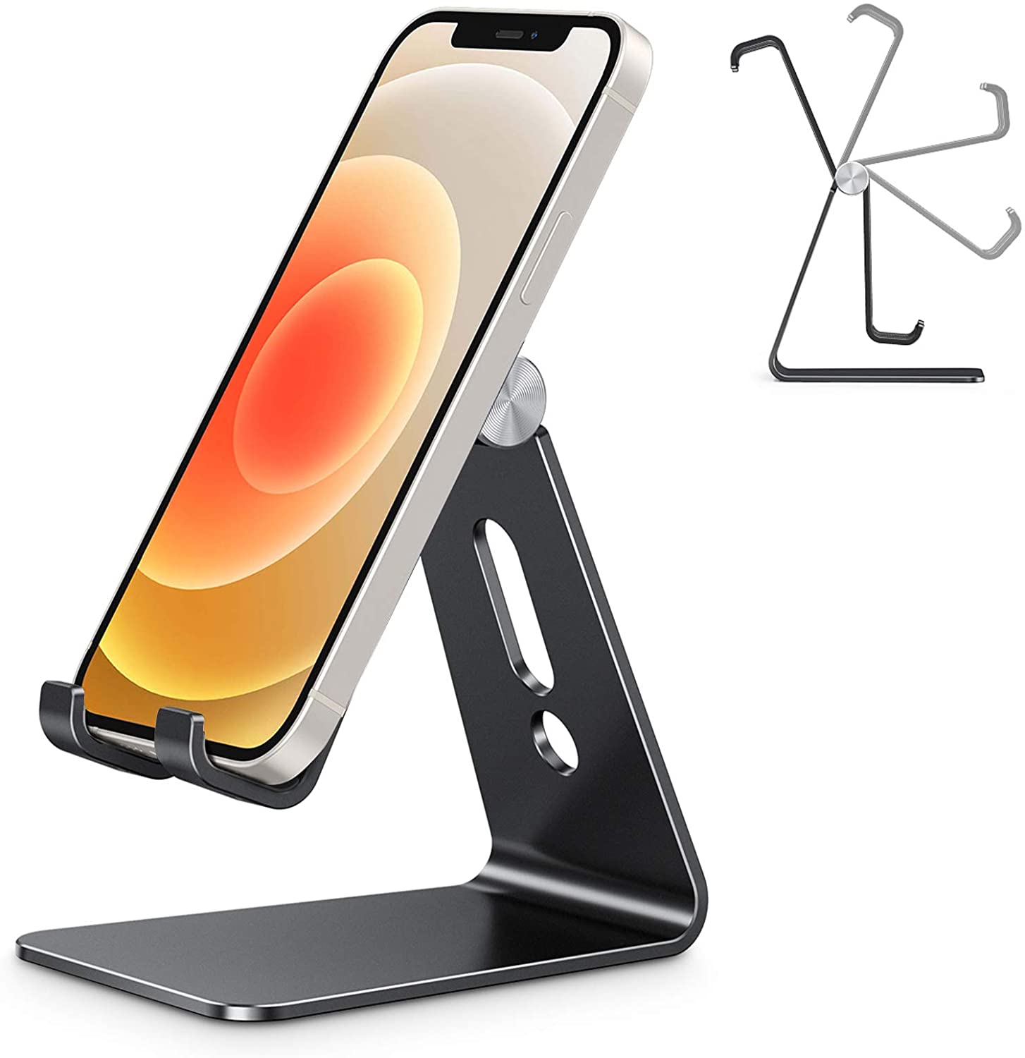 Portable Stand Holder for iPad Tablet Black OMOTON Aluminum Desktop Tablet Cellphone Stand with Anti-Slip Base Adjustable Tablet Cellphone Stand 